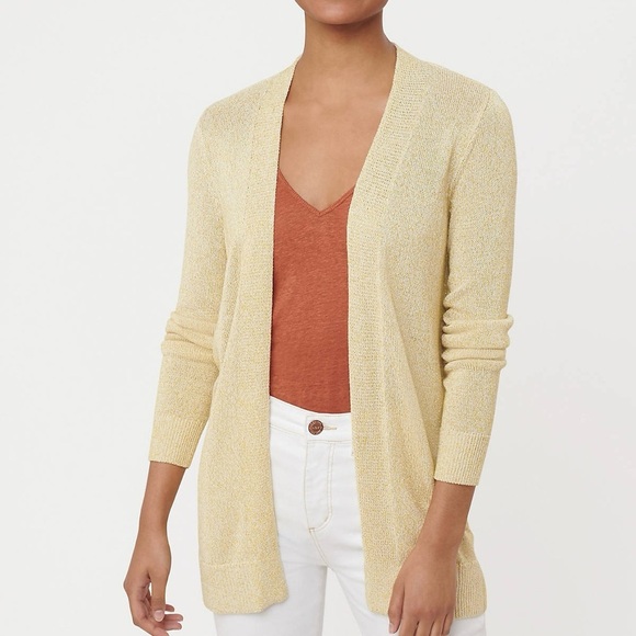 LOFT NWT Shimmer Gold Metallic Open Front Cardigan Sweater Size L - Picture 1 of 12